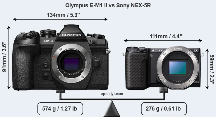 Size Olympus E-M1 II vs Sony NEX-5R