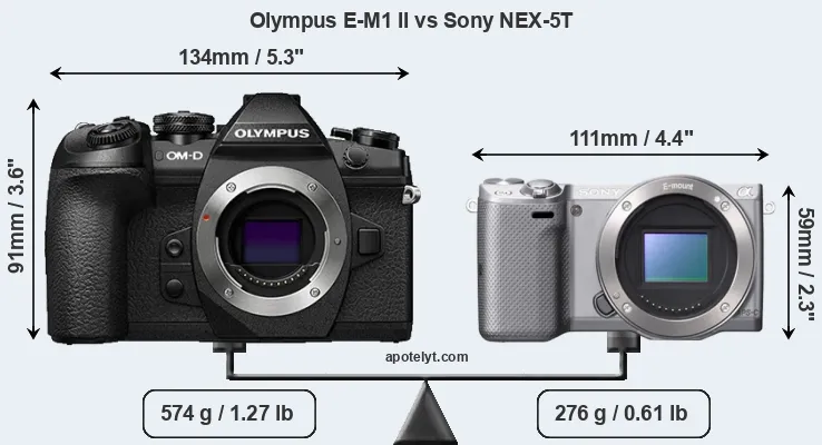 Size Olympus E-M1 II vs Sony NEX-5T
