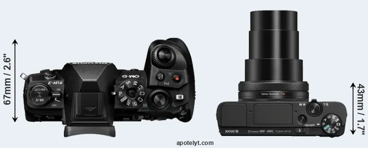 Compare E-M1 II versus RX100 VII top