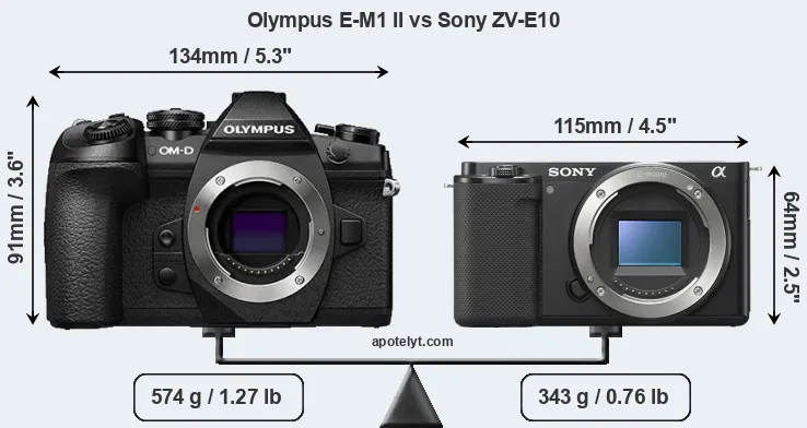 Size Olympus E-M1 II vs Sony ZV-E10