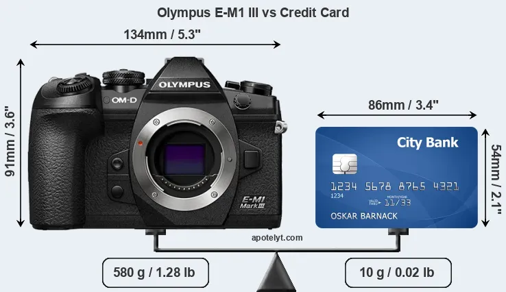 Olympus E-M1 III vs credit card front