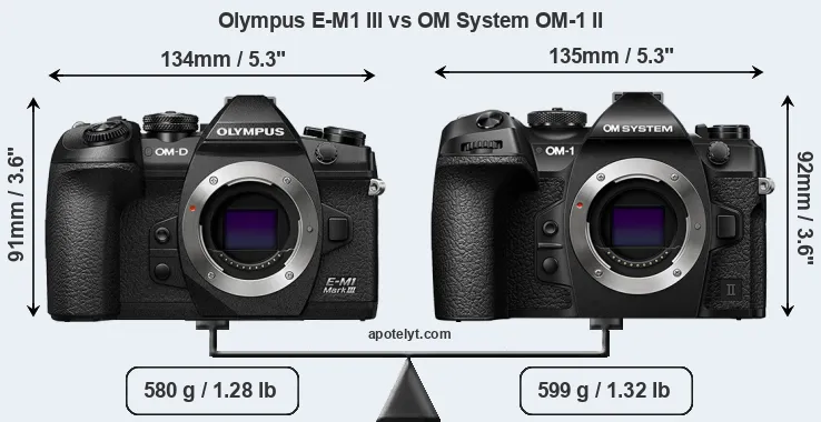 Size Olympus E-M1 III vs OM System OM-1 II