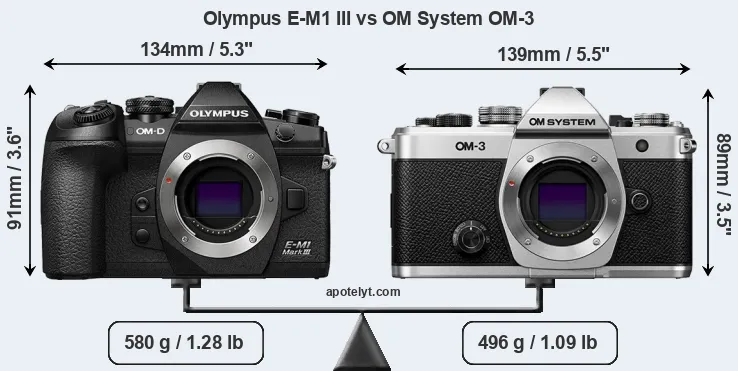 Size Olympus E-M1 III vs OM System OM-3