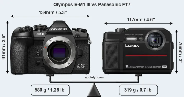 Size Olympus E-M1 III vs Panasonic FT7