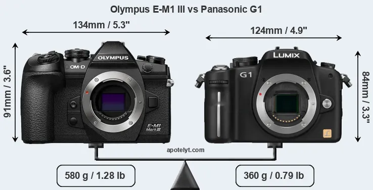 Size Olympus E-M1 III vs Panasonic G1