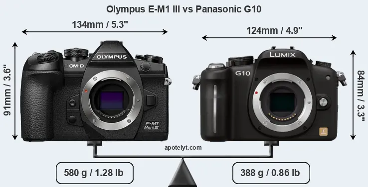 Size Olympus E-M1 III vs Panasonic G10