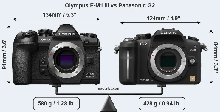 Size Olympus E-M1 III vs Panasonic G2