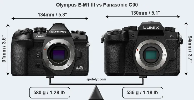 Size Olympus E-M1 III vs Panasonic G90