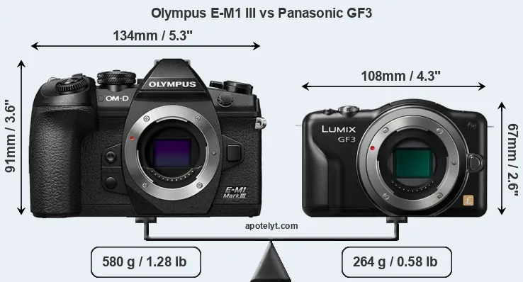 Size Olympus E-M1 III vs Panasonic GF3
