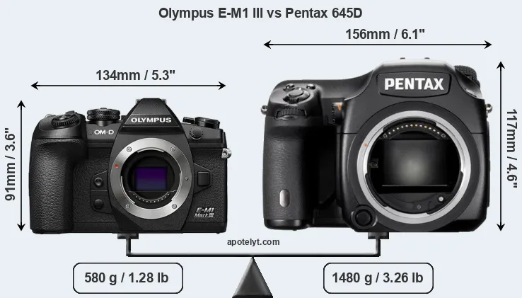 Size Olympus E-M1 III vs Pentax 645D