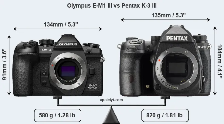 Size Olympus E-M1 III vs Pentax K-3 III
