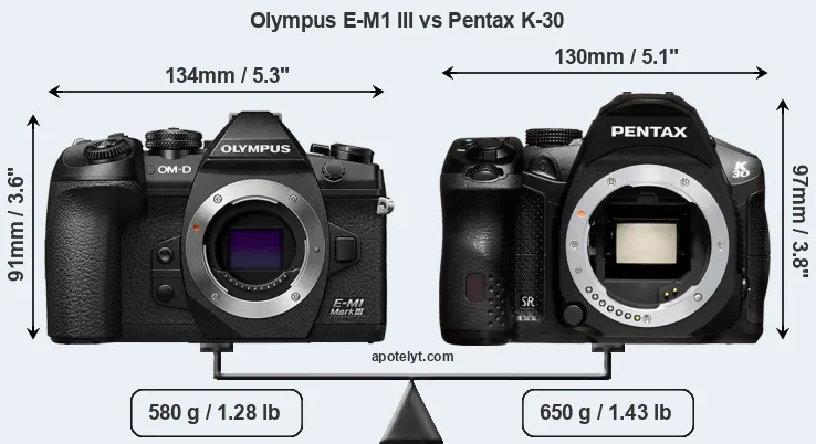 Size Olympus E-M1 III vs Pentax K-30