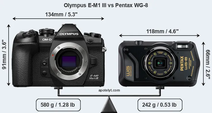 Size Olympus E-M1 III vs Pentax WG-8