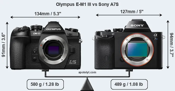 Size Olympus E-M1 III vs Sony A7S
