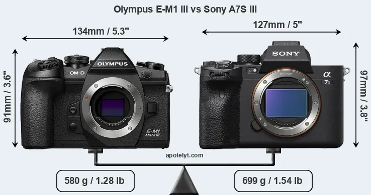 Size Olympus E-M1 III vs Sony A7S III