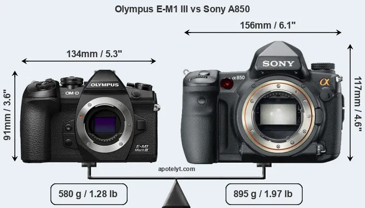 Size Olympus E-M1 III vs Sony A850