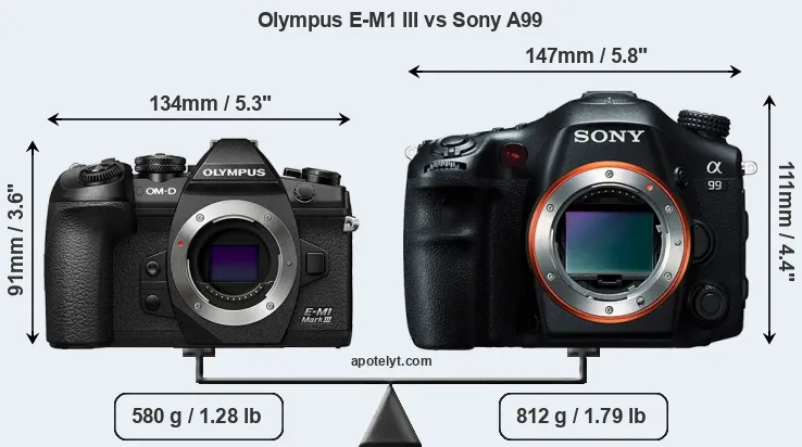 Size Olympus E-M1 III vs Sony A99
