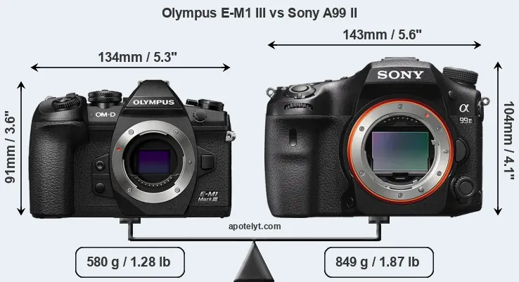 Size Olympus E-M1 III vs Sony A99 II
