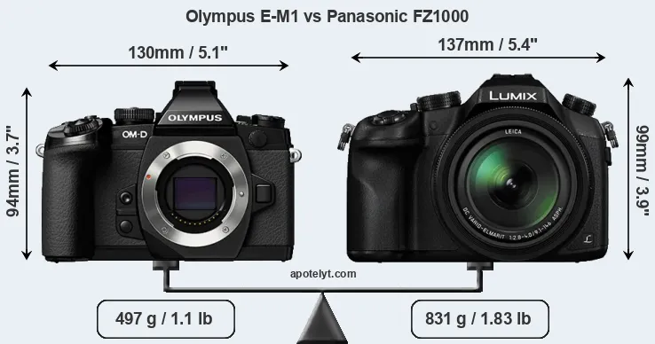 Size Olympus E-M1 vs Panasonic FZ1000