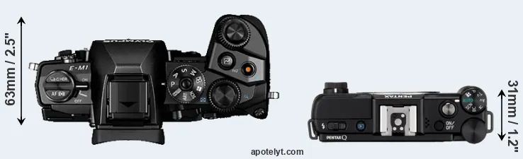 Compare E-M1 versus Pentax Q top