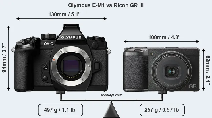 Size Olympus E-M1 vs Ricoh GR III