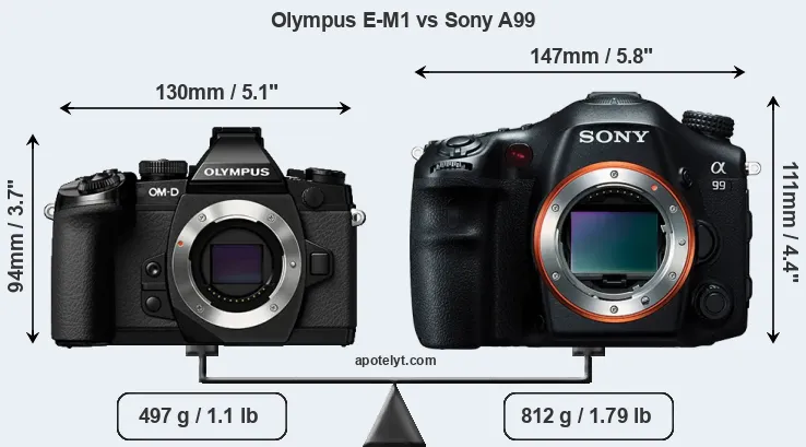 Size Olympus E-M1 vs Sony A99