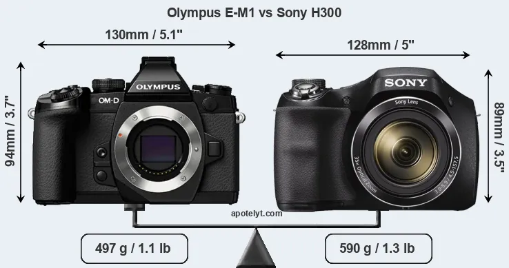 Size Olympus E-M1 vs Sony H300