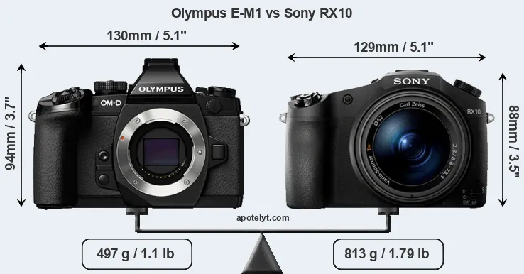Size Olympus E-M1 vs Sony RX10