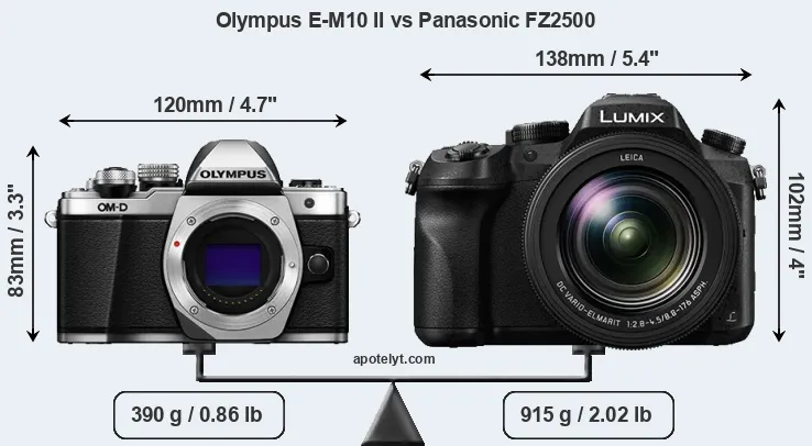 Size Olympus E-M10 II vs Panasonic FZ2500