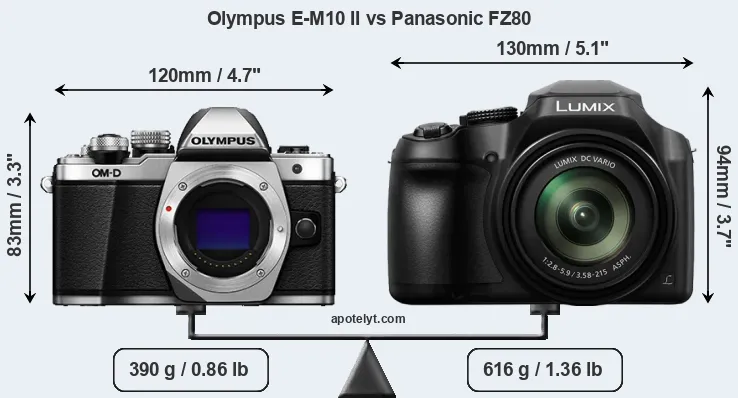 Size Olympus E-M10 II vs Panasonic FZ80