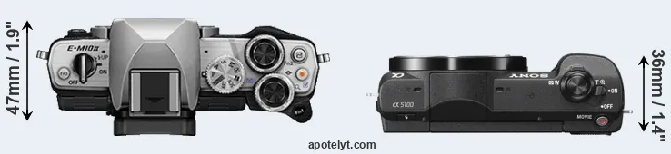 Compare E-M10 II versus A5100 top