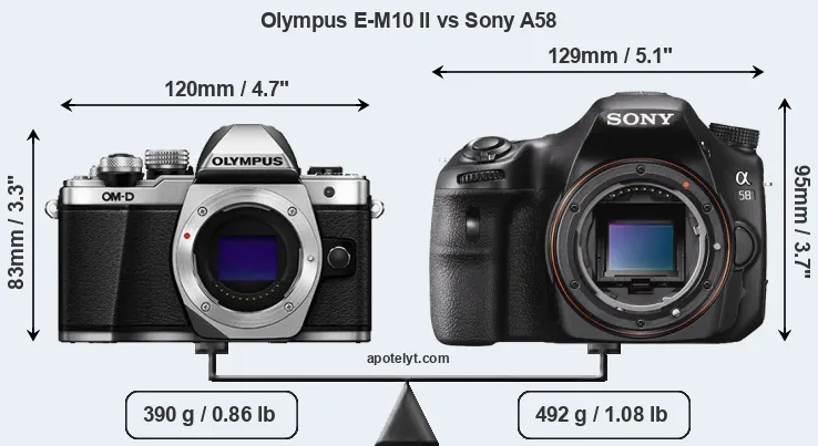 Size Olympus E-M10 II vs Sony A58