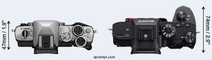 Compare E-M10 II versus A7R III top