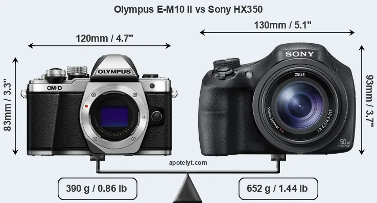 Size Olympus E-M10 II vs Sony HX350