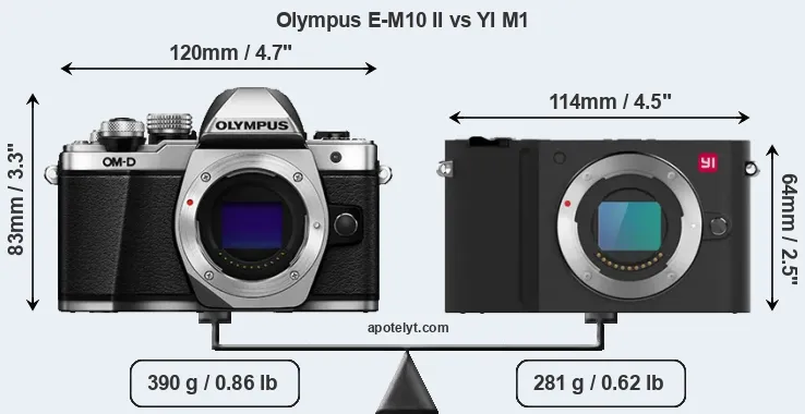 Size Olympus E-M10 II vs YI M1