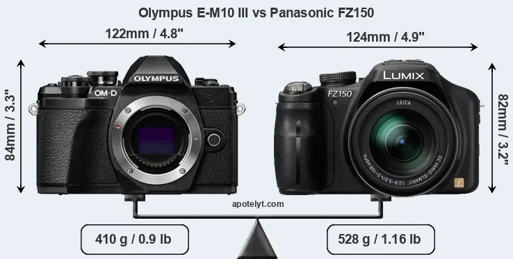 Size Olympus E-M10 III vs Panasonic FZ150
