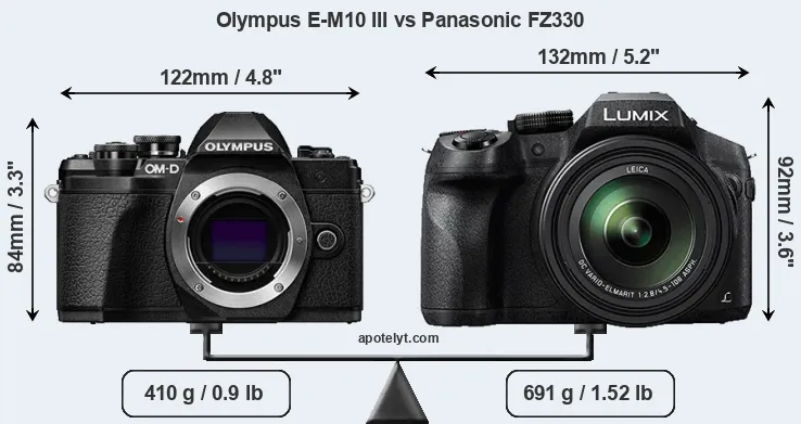 Size Olympus E-M10 III vs Panasonic FZ330