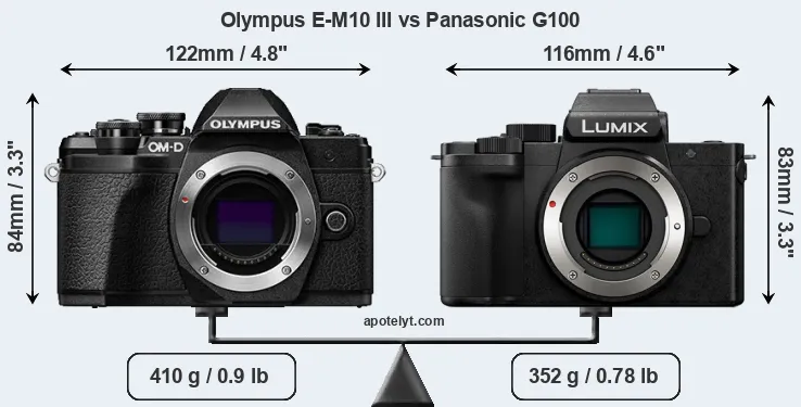 Size Olympus E-M10 III vs Panasonic G100