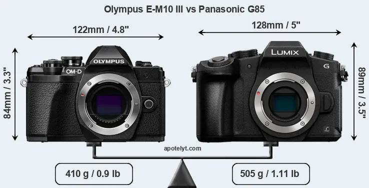 Size Olympus E-M10 III vs Panasonic G85