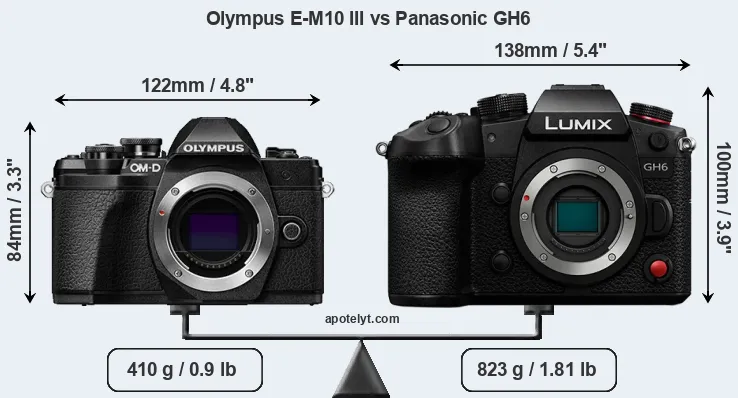 Size Olympus E-M10 III vs Panasonic GH6