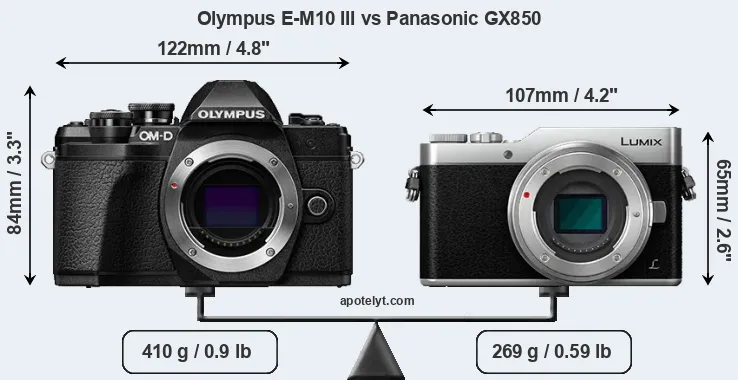Size Olympus E-M10 III vs Panasonic GX850