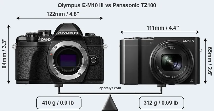 Size Olympus E-M10 III vs Panasonic TZ100