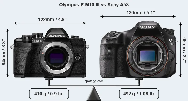 Size Olympus E-M10 III vs Sony A58
