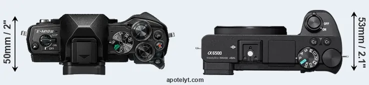 Compare E-M10 III versus A6500 top