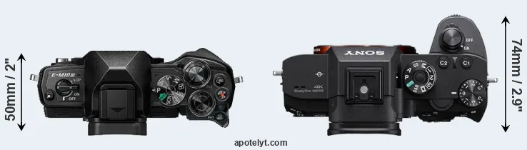 Compare E-M10 III versus A7R III top