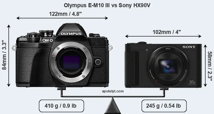 Size Olympus E-M10 III vs Sony HX90V