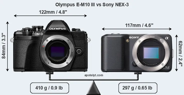 Size Olympus E-M10 III vs Sony NEX-3