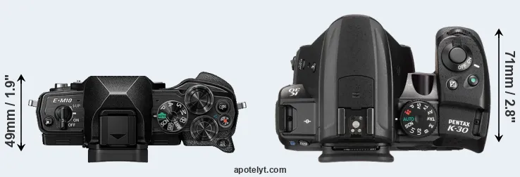Compare E-M10 IV versus K-30 top