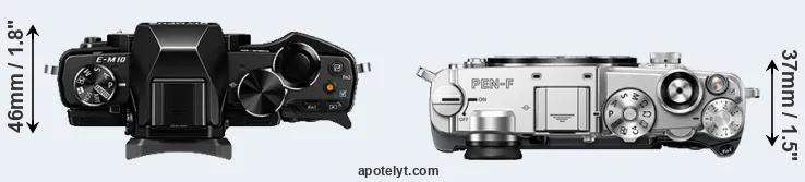 Compare E-M10 versus PEN-F top