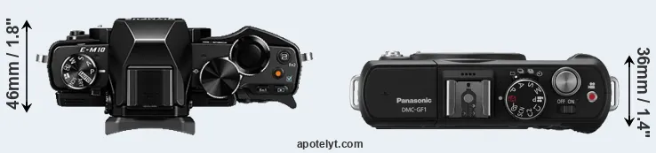 Compare E-M10 versus GF1 top